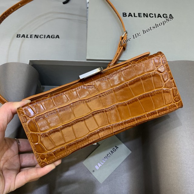 Balenciaga專櫃新款mini號手提肩背女包原單沙漏包 巴黎世家鱷魚焦糖色沙漏包 fyj1425